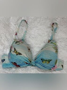 Johnny Was Light Blue Floral Bikini Top